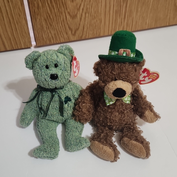 Ty Beanie Babies St Patricks Days Bears Shamrock And Lucky O Day - Picture 1 of 8